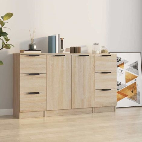 vidaXL Buffets 3 pcs Chêne sonoma Bois d'ingénierie (1/5)