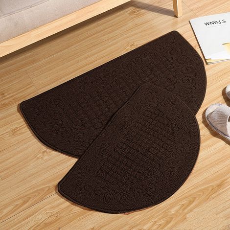 Tapis de sol demi-cercle en fibre de polyester, absorbant et antidérapant, pour intérieur et extérieur, couleur café foncé, 48 x 78 cm / 18,9 x 30,7 pouces. (1/5)