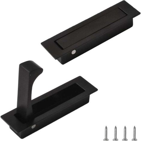 Lot de 2 poignées de porte encastrées en acier inoxydable 304 brossé pour placard, armoire, placard de poche (noir) (1/4)