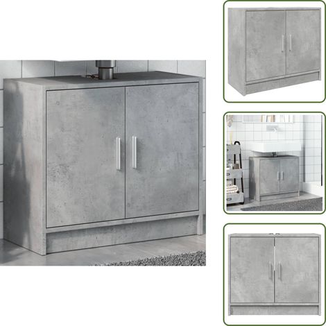 The Living Store Armoire d'évier gris béton 63x29x55 cm bois d'ingénierie - Meuble De Salle De Bain - Armoire De Lavabo - Rangement Salle De Bain - Évier Gris - Meuble Vasque (1/5)