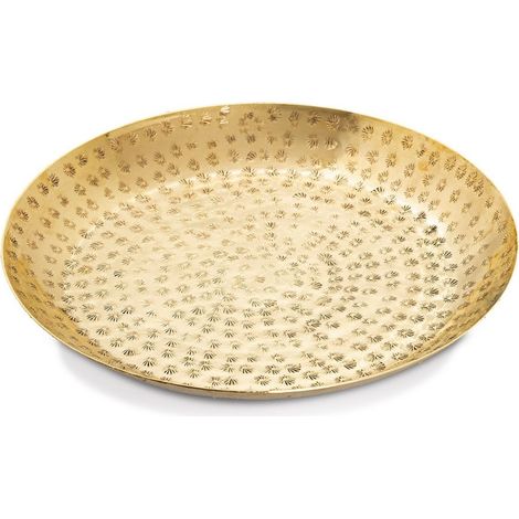 Plateau Décoratif Rond en Aluminium Martelé pour Bougies et Service Argenté ou Doré Ø 28 cm - PANGIVO (1/5)