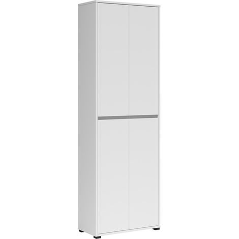 Armoire meuble à chaussures 4 portes coloris Blanc - Longueur 70 x Profondeur 34 x Hauteur 210 cm (1/5)