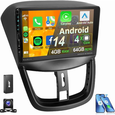 Apple CarPlay Pour Peugeot 207 CC 2006-2015 Android 14 Autoradio GPS USB RDS Type-C 4+64G DAB CAM