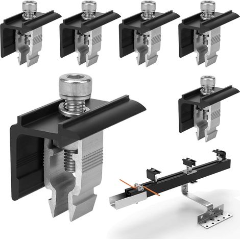Lot de 6 pinces d'extrémité 30 mm noires pour montage du panneau solaire photovoltaïque - Support de panneau solaire - Borne d'extrémité pour modules solaires PV - Fixations de centrale de balcon sur (1/5)