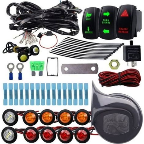Kit de clignotants, avertisseur sonore et feu de recul précâblé Abastado pour UTV, VTT et SSV
