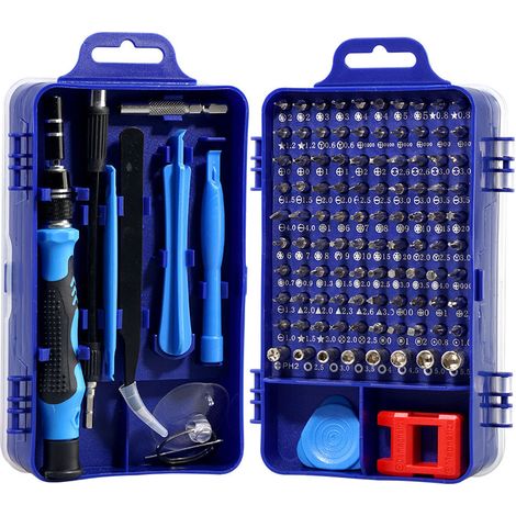 Tournevis de Réparation 115 en 1 Acier Allié Chrome-Vanadium, Coffret Professionnel pour Téléphone et Montre, Bleu (1/5)