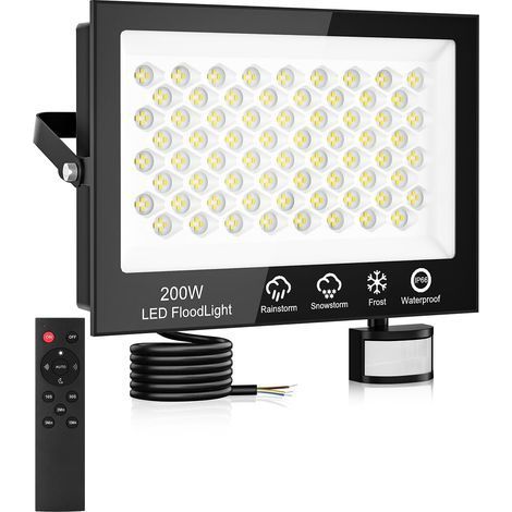 1 Projecteur LED,200W,20000LM,Détecteur de mouvement,Télécommande,IP66,Garage Jardin (1/5)
