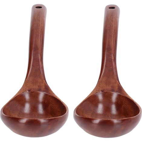 2 Pièces Cuillère en Bois Long Manche pour Café, Dessert et Soupe - Lot de Cuillères de Service 8 cm