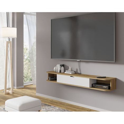 BIM FORNITURE mobile tv wohnzimmer ICARUS cm 156x29x20h Eiche weiß matt