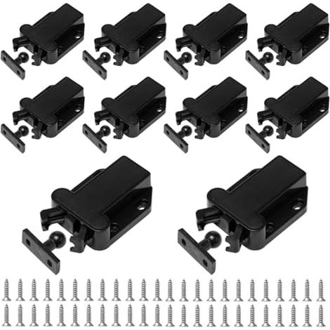 10 Pièces Loquets à Libération Tactile pour Placards Loqueteau Pousse Lache Poussoir Non Magnétiques de Porte Placard Meubles Armoire Loquet Tactile(Noir) - (1/5)
