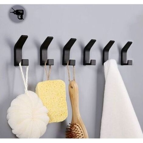 Porte-serviettes sans Perçage Étanche auto-Adhésifs Crochets Crochets de Crochet pour salle de Bain Wc Serviettes de Cuisine, Bureau, 6 Pièces Noir (1/5)