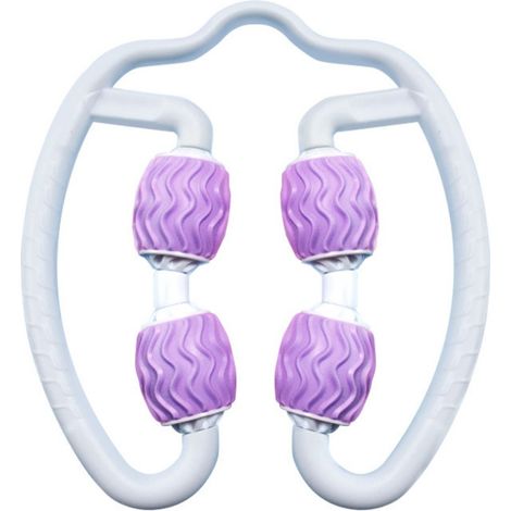 Appareil de massage portable violet pour détendre et masser les muscles des cuisses et des mollets, avec des rouleaux à utiliser après les exercices pour les jambes. (1/3)