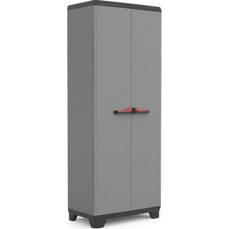 Armoire Haute STILO - Armoire de Rangement Verrouillable - Étagères et Pieds Ajustables, Poignée Soft Touch - Cuisine, Garage, Atelier, Placard - 68 x 39 x 173 cm - Gris/Noir/Rouge (1/5)