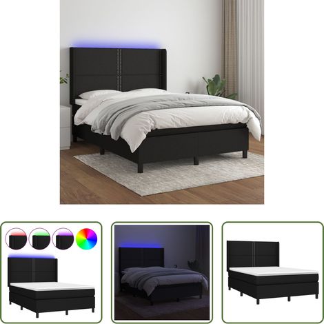 Sommier tapissier - Sommier à lattes de lit matelas LED Noir 140x190 cm Tissu (1/5)
