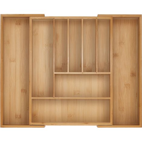 Relaxdays Cutlery Tray, 7-9 Compartments, 5 x 29.5-47.5 x 38 cm, Extendable Drawer Organiser, Bamboo, Kitchen, Natural