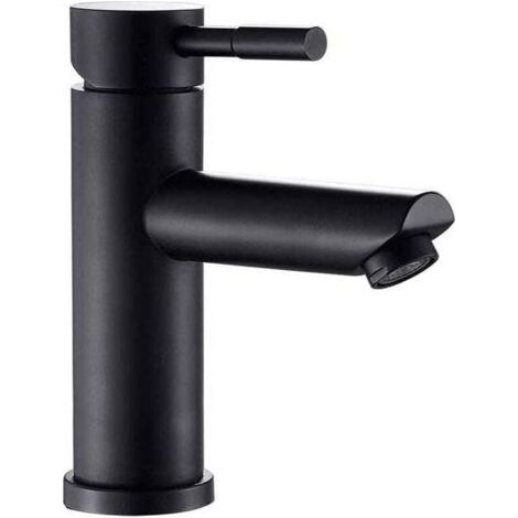 Robinet Salle Bain noir Mitigeur lavabo corp en Acier inoxydable pour vasque lave main bec ronde Eau chaud et froid réglable (1/4)
