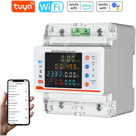 Contatore di energia monofase, interruttore automatico intelligente, Tuya WiFi, contatore bidirezionale, controllo tramite app, sicurezza, compatibile con Alexa e Google Assistant. (1/5)