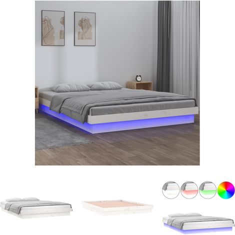 The Living Store Massivholzbett mit LEDs Weiß 120x200 cm - Betten & Bettgestelle (1/5)