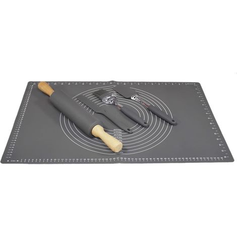 Planche à pâtisserie en silicone XXL + rouleau à pâtisserie + spatule + pinceau + couteau (1/2)