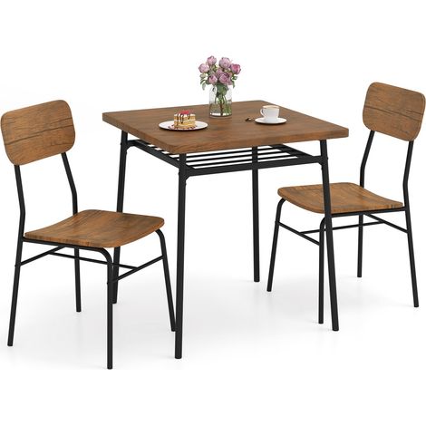 COSTWAY Set Mobili da Bar Tavolo e 2 Sedie, Tavolino Quadrato con Scaffale di Stoccaggio, Tavolo Birreria con 2 Seide per Balcone, Sala da Pranzo, Cucina e Ristorante (Marrone) (1/5)