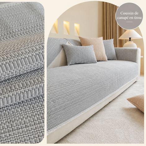 Housse de Canapé Lin SM Motif Pointillé avec Bordure en Dentelle Gris Fumé 90x90 cm Coussin 500 g – Livraison gratuite