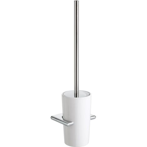 Brosse Toilettes WC Murale Vis Incluses Céramique et Zamak 100 % INOX Balayette WC Fonctionnelle et Compacte 9,5 x 8,5 x 37 cm Blanc (1/3)