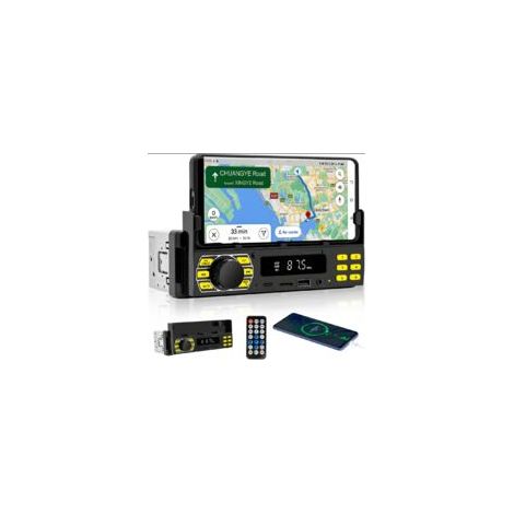 Autoradio 1 Din Bluetooth avec Support pour Téléphone Portable, Autoradio avec Bluetooth Mains Libres FM Radio/USB/TF/Aux/7 couleurs/APP localise la Voiture Lecteur MP3 avec Télécommande Charge Rapide