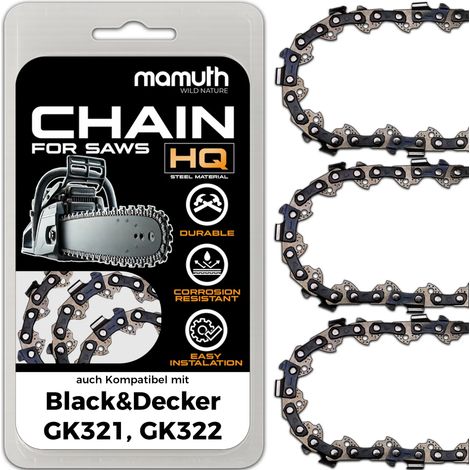 3x chaîne de tronçonneuse 40cm 1,3mm 3/8" 56 TG pour Black&Decker GK321, GK322 (1/4)