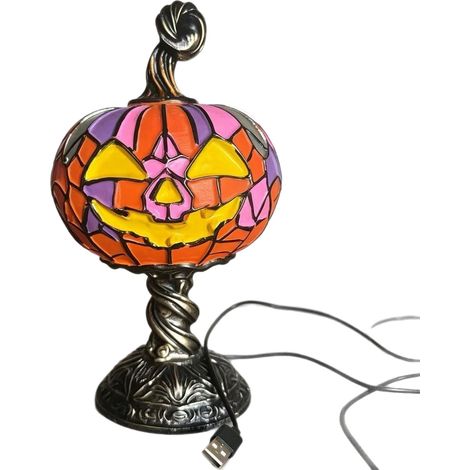Lampe de table citrouille vitrail style Tiffany, lampe décorative Halloween pour intérieur (1/4)