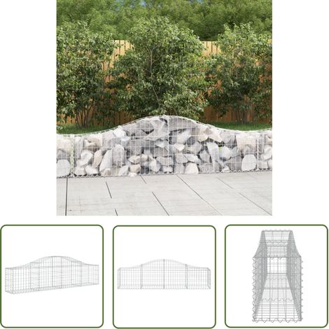 The Living Store Panier de gabions arqué 200x30x40/60 cm Fer galvanisé - Paniers De Gabions - Mur De Gabions - Clôture Végétale - Décoration Jardin - Barrieres Jardin (1/5)
