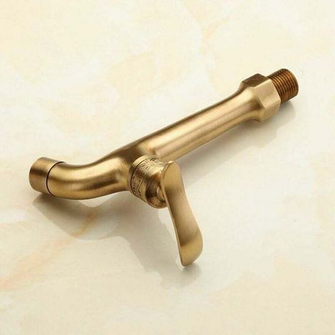 Pompa da bagno in ottone vintage a leva singola, montaggio parete, rubinetto esterno, acqua fredda, singolo tubo. (1/3)