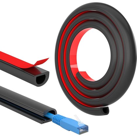 Goulotte Autocollante, Goulotte Électrique, Retardateur de Flammes, Peinturable, Goulotte Décorative pour La Maison et au Bureau, 15mm (Largeur) x 10mm (Hauteur) x 1m Longueurs - Noir (1/5)