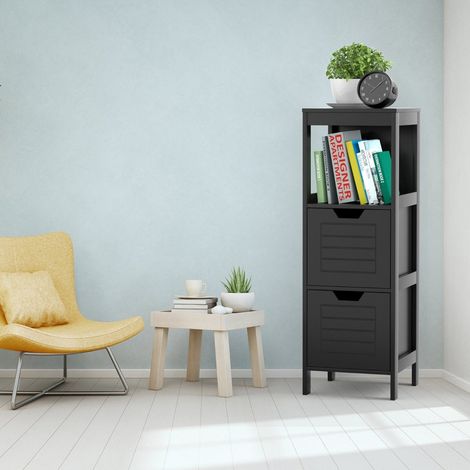 Cassettiera da bagno in legno con 2 cassetti 30 x 30 x 89 cm nera