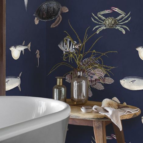 Papier peint design marin moderne Poissons Tropicaux Bleus