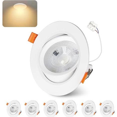 Adjustable Recessed LED Spotlight, Hole Φ 90-100 mm, 3000 K, Warm White, Extra Flat Bathroom Spotlight IP44, Non-Dimmable