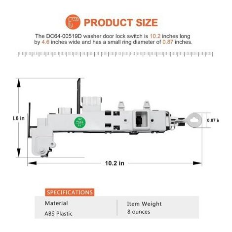 The DC64-00519D is compatible with Samsung washing machine door lock switches (120V, 7 pins). (1/4)