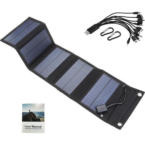 Panneau solaire USB pliable, chargeur solaire portable et étanche pour l'extérieur, batterie mobile (1/5)