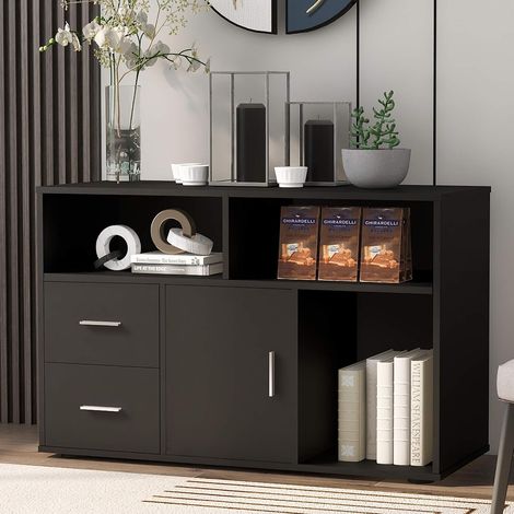 Aparador moderno con 2 cajones y 1 puerta, ideal para comedor, salón, cocina, pasillo y oficina. Mueble de almacenamiento. (1/5)