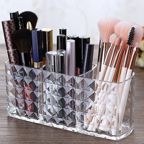 Boîte de rangement maquillage - Acrylique - 3 compartiments - Boîte de rangement pour produits de maquillage des yeux et des sourcils - 1 pièce - Transparent (1/5)