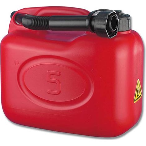 Canestro in plastica per carburante con bocchettone flessibile rosso litri 5