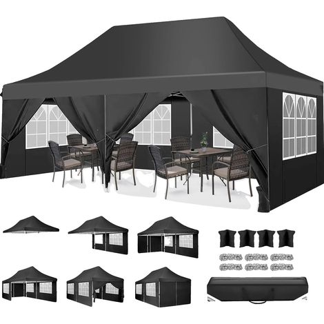 Abri de jardin pliant, étanche, murs amovibles, Noir, 3x6M (1/2)