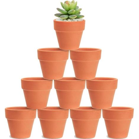 10 Mini Terracotta Plant Pots, Ceramic Pots with Drainage Hole, for Succulents, Cacti and Indoor and Outdoor Plants