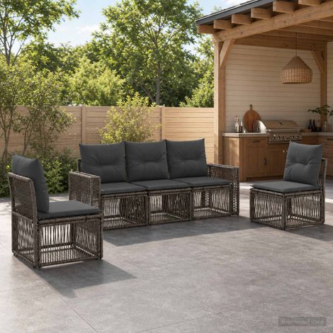 Set Divano da Giardino 5 pcs Grigio e Grigio Scuro polyrattan vidaXL (1/5)