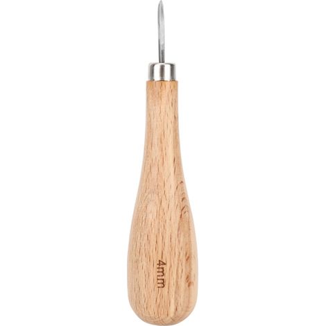 Punzón cónico de acero con punta de diamante para cuero, mango de haya (4 mm) (1/5)