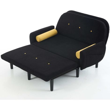 Sofá cama de 2 plazas de pana negra con respaldo ajustable y cojines cilíndricos (1/5)