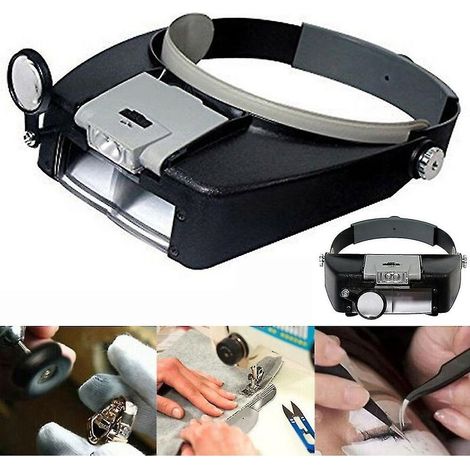 Loupe serre-tête pour lunettes avec éclairage LED et verre grossissant, pour travaux précis, lecture et bricolage (1/3)