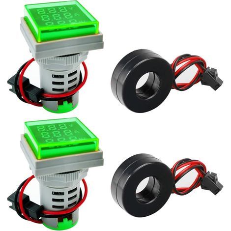 Lot de 2 Indicateurs à trois Chiffres de 22mm pour Courant Alternatif 20-500V. Tension 0-100A. fréquence 20-70Hz. tête carrée. LED. Instrument de Mesure Multifonction. vert (1/5)