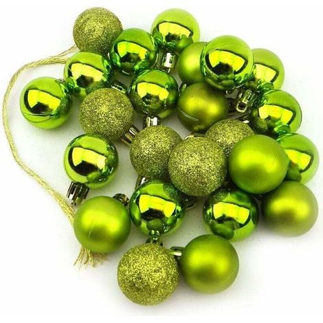 Set di 24 piccole palline decorative natalizie, opache, lucide, glitterate, 3 cm, verdi (verde)