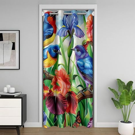 Fleur Colibri Rideau de Porte pour L'Intimité de Porte 150x203,Fleur de Ferme Rustique Rideau de Porte Vintage Aquarelle Colorée Irises Rideau Occultant,Jardin de Laurier Rideau Occultant Rideaux - 15 (1/5)