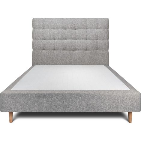 Lit 150x200cm avec tête de lit capitonnée bouclette et sommier tapissier gris - Hauteur totale : 35cm (1/5)